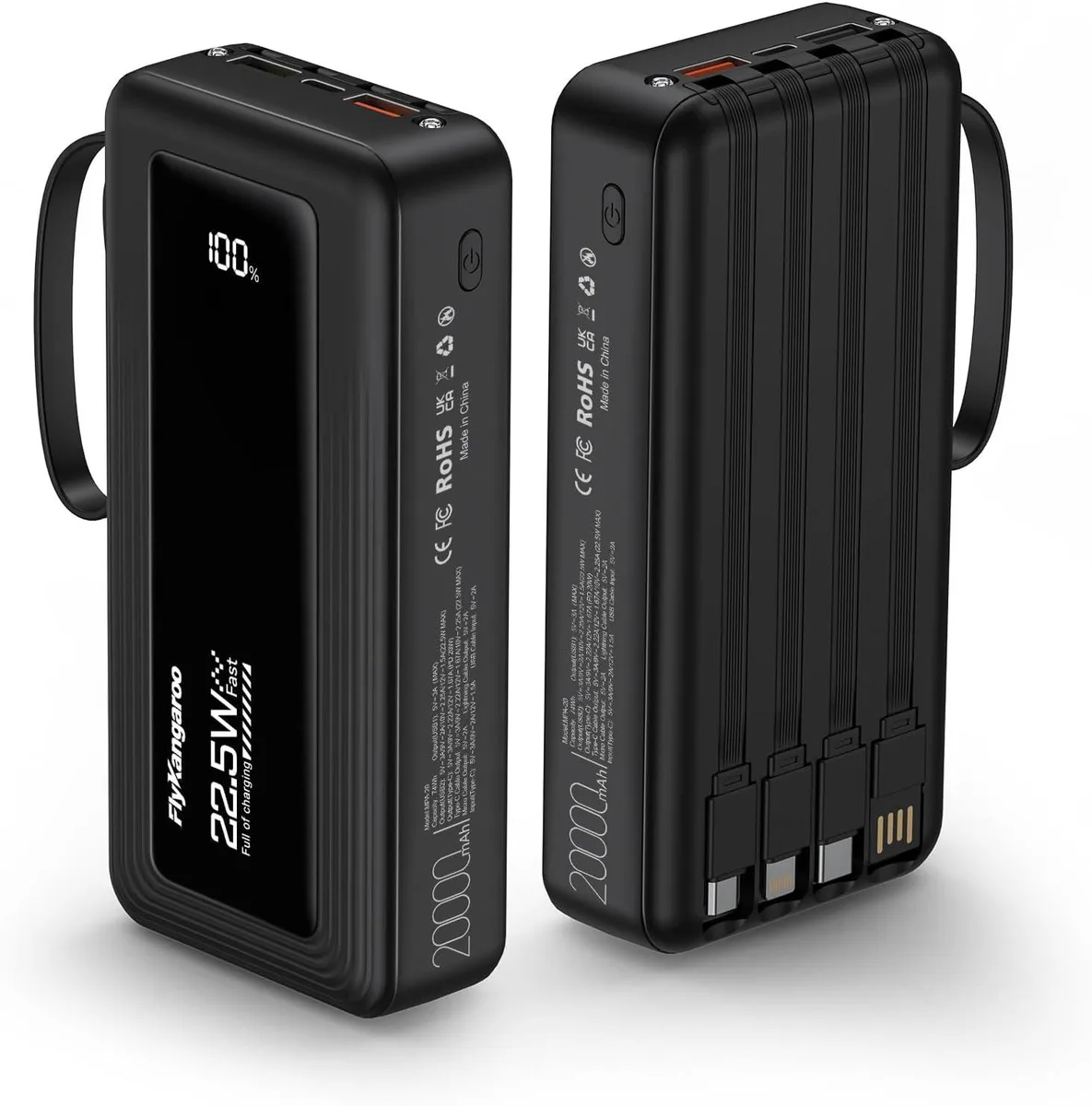WOOJONG WOOJONG 20000mAh 22.5W Slim Power Bank with Built-in Cables — product photo