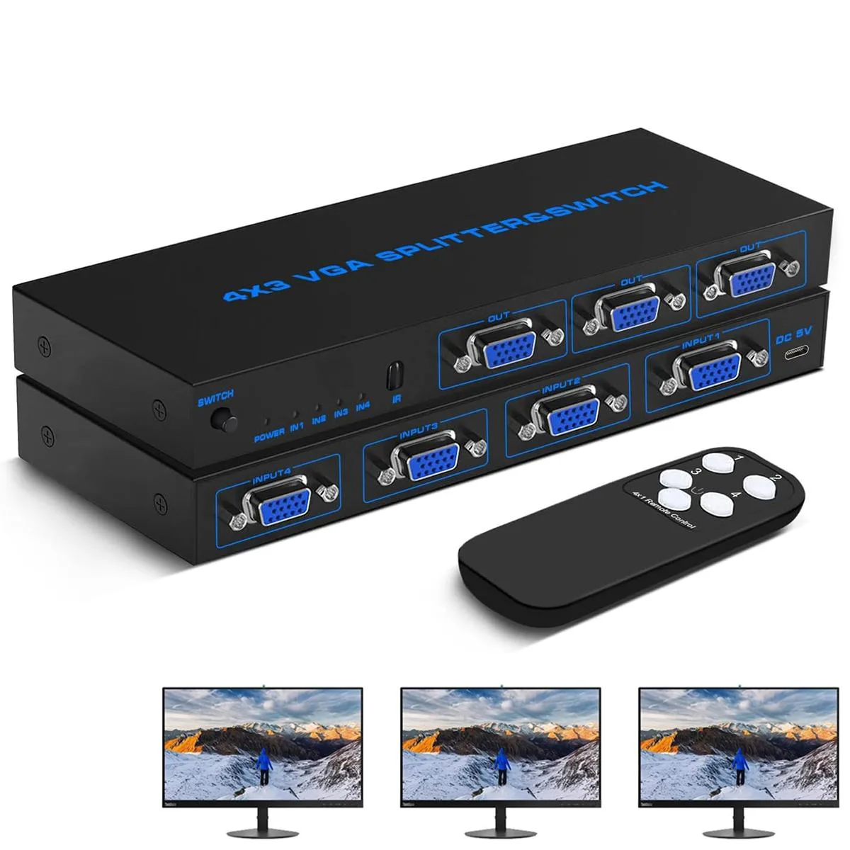 Jansicotek Jansicotek 4x3 VGA Switch Splitter 250MHz 1920x1080 Black — product photo