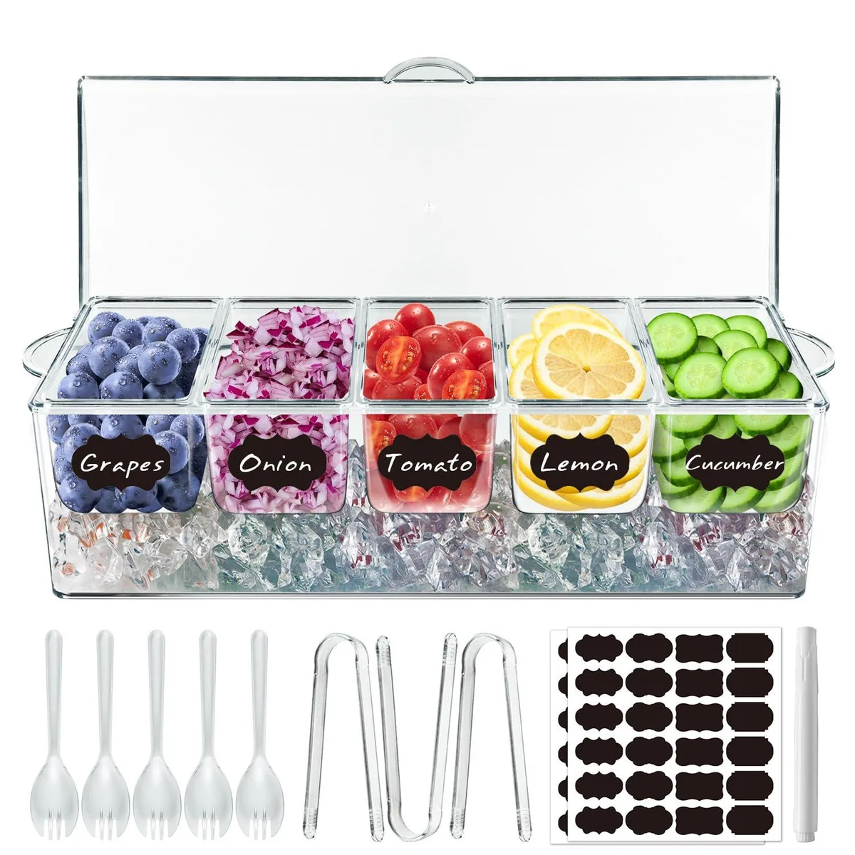 DNBeffulgent DNBeffulgent Chilled Condiment Server Tray 16.3 in x 6.5 in x 4.9 in 5 Compartments — product photo