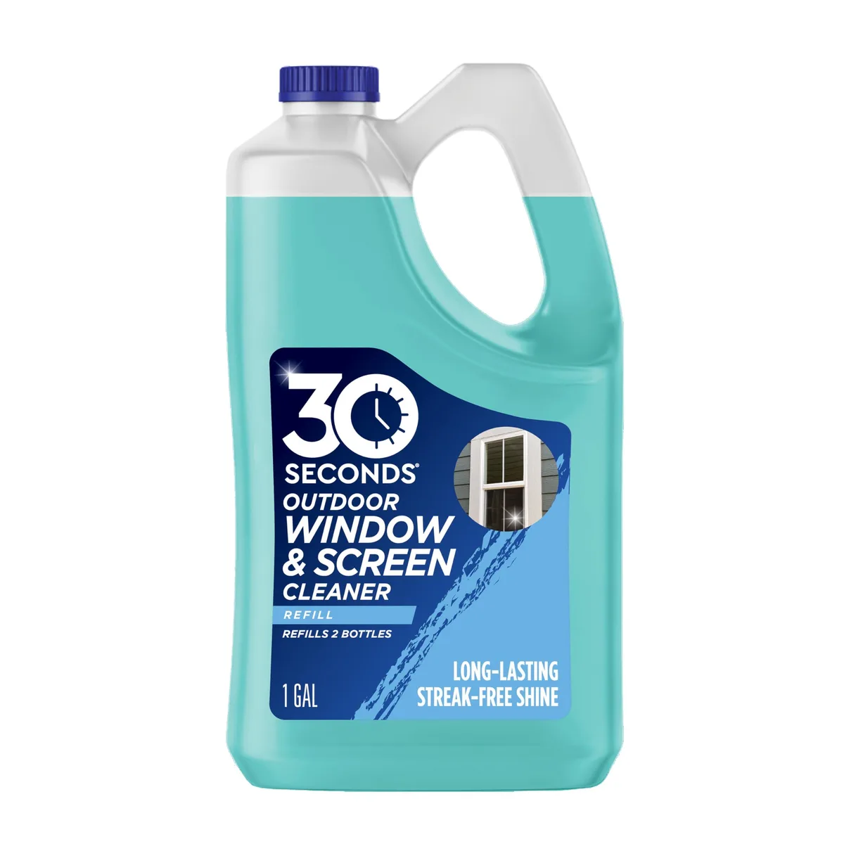 White rectangular 1.1 gallon plastic jug with yellow and blue label