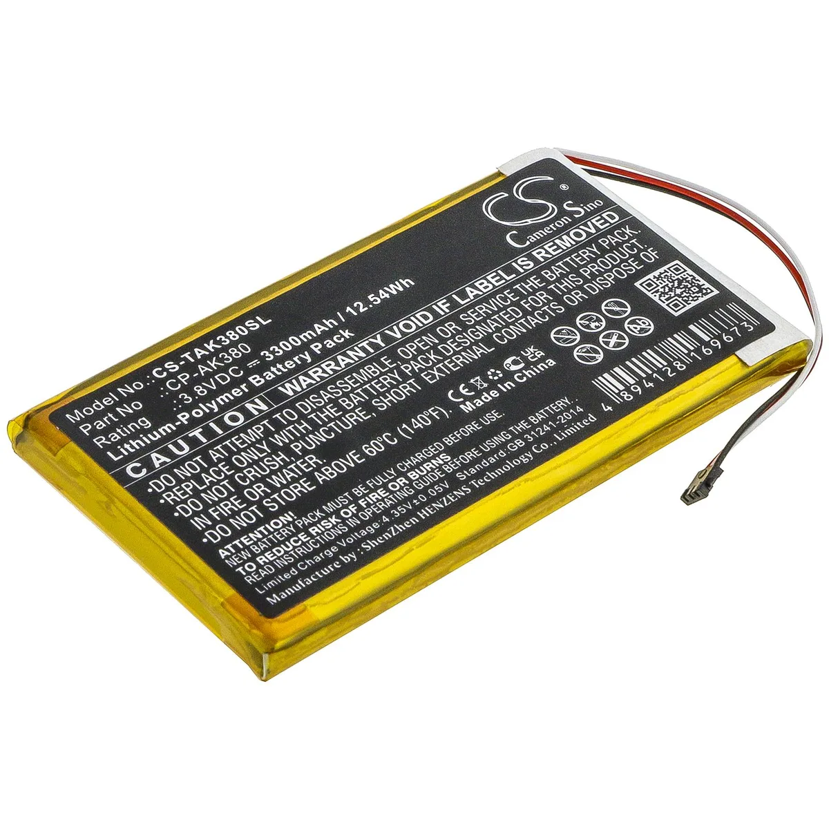 Cameron &amp; Co Cameron &amp; Co DS-CS-TAK380SL 3.8 V 3300 mAh battery for Astell &amp; Kern AK300 AK380 — product photo