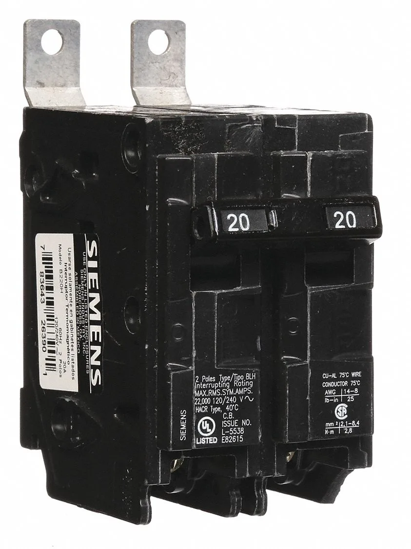 SIEMENS SIEMENS B220H Miniature Circuit Breaker BL Series 20A 2 Pole 120/240V AC — product photo