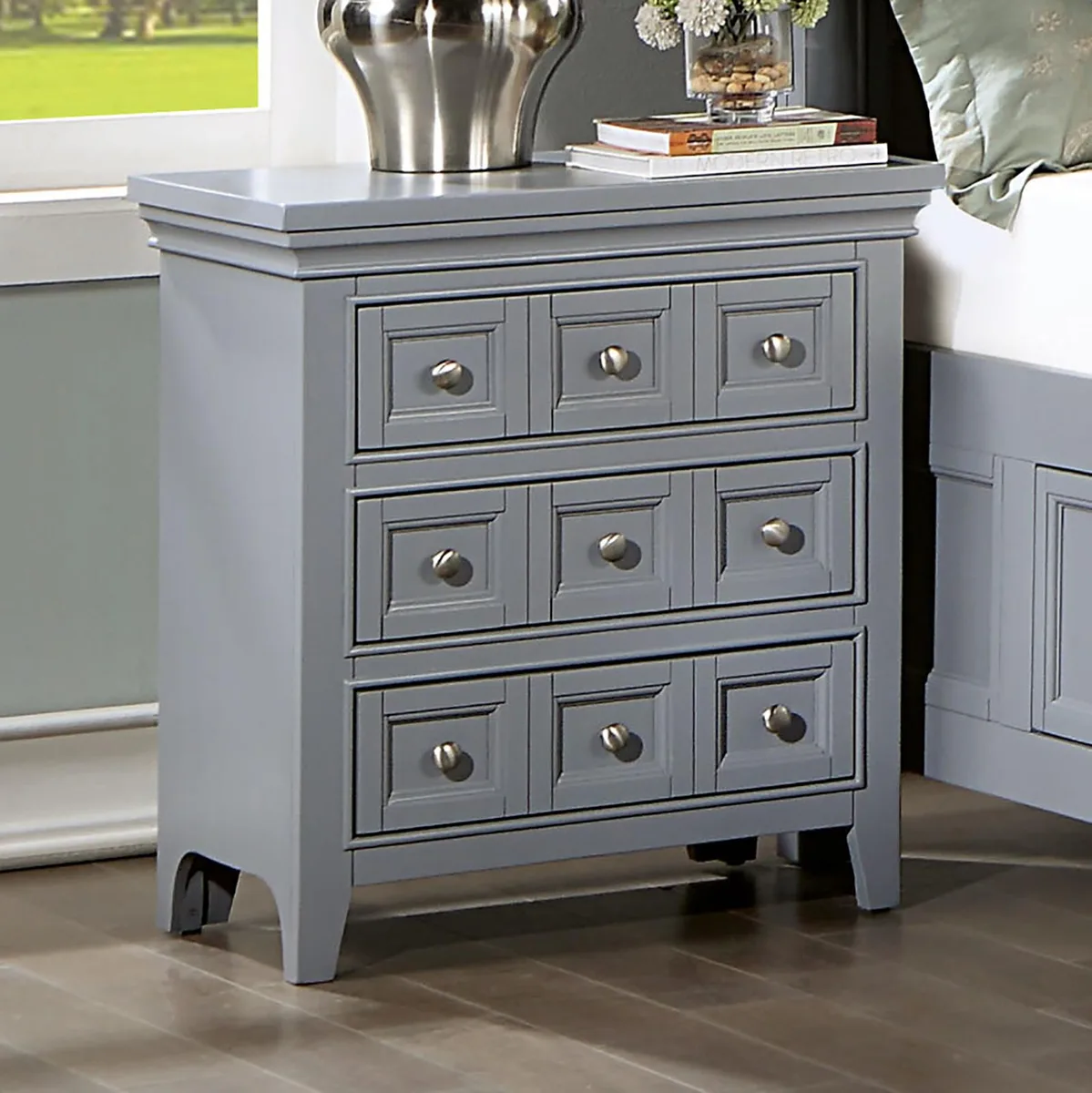 tuphen tuphen Nightstand Gray Solid Wood 26W 16D 28H 3-Drawer — product photo