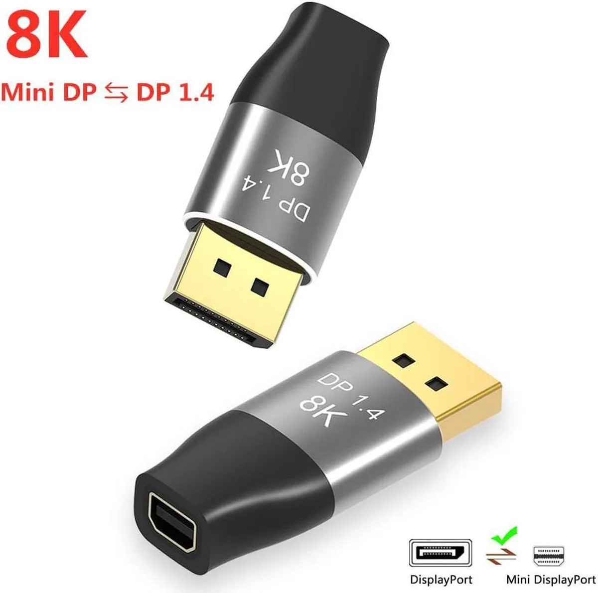 Vszerda Vszerda Mini DisplayPort to DisplayPort 1.4 Bi-Directional Adapter 8K@60Hz 2-Pack — product photo