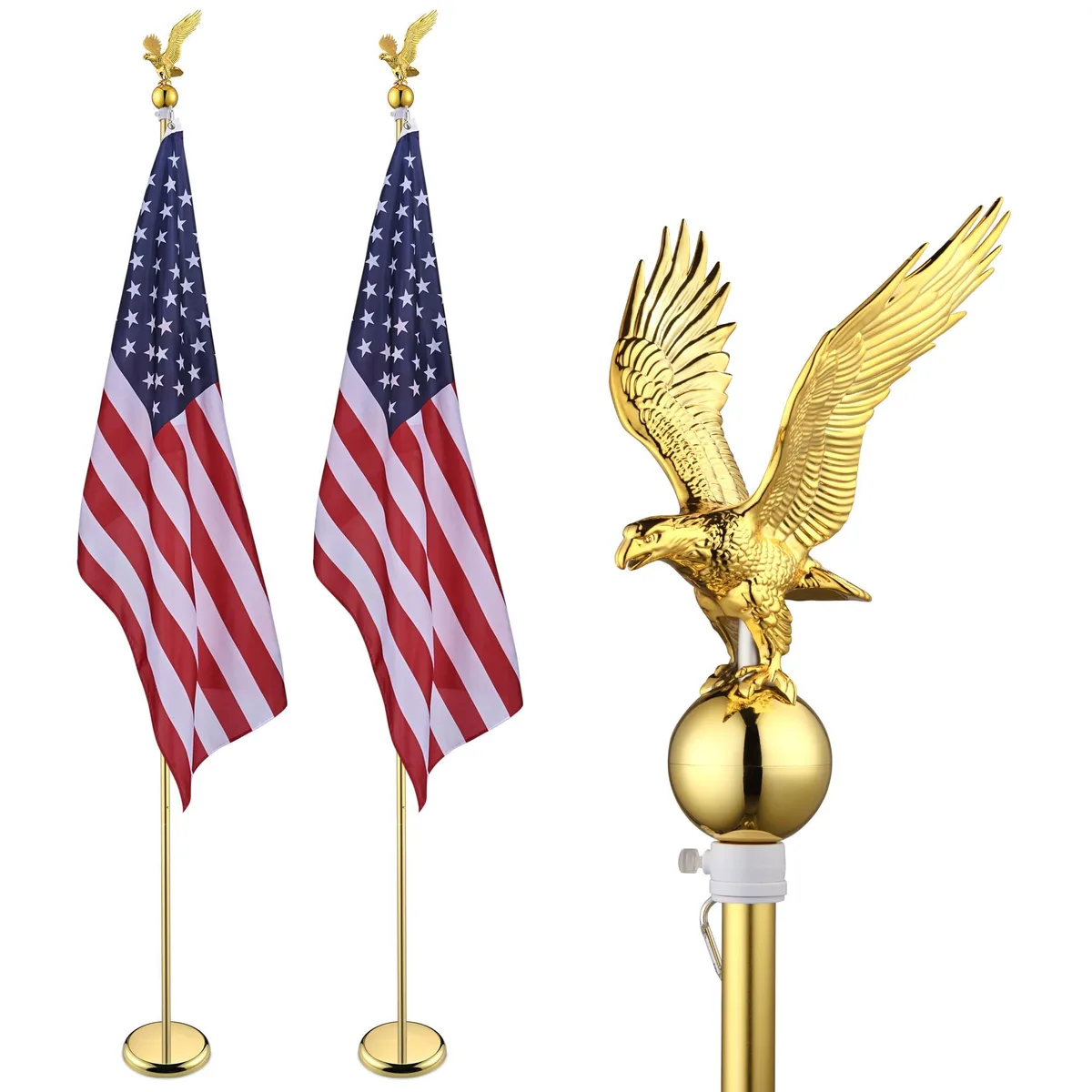 Yescom USA, Inc. Yescom USA, Inc. 8 ft Indoor Flag Pole Kit Eagle Topper Gold Aluminum 2-Pack — product photo