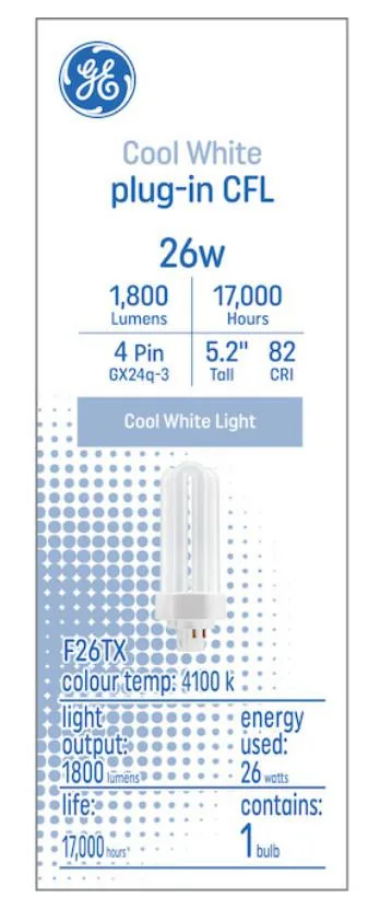 GE Lighting GE Lighting 26W 1800lm 4100K GX24q-3 F26TX CFL — product photo