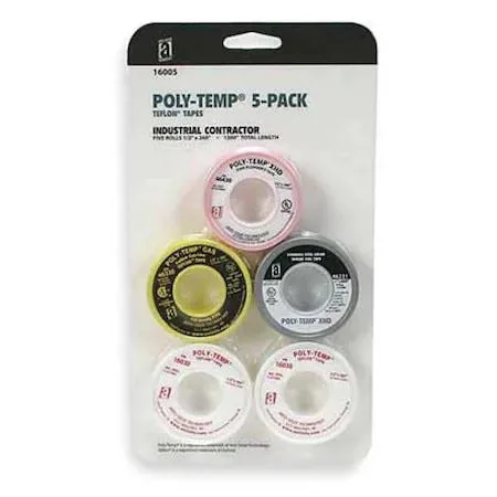 Pink and yellow thread seal tape assortment in a compact case