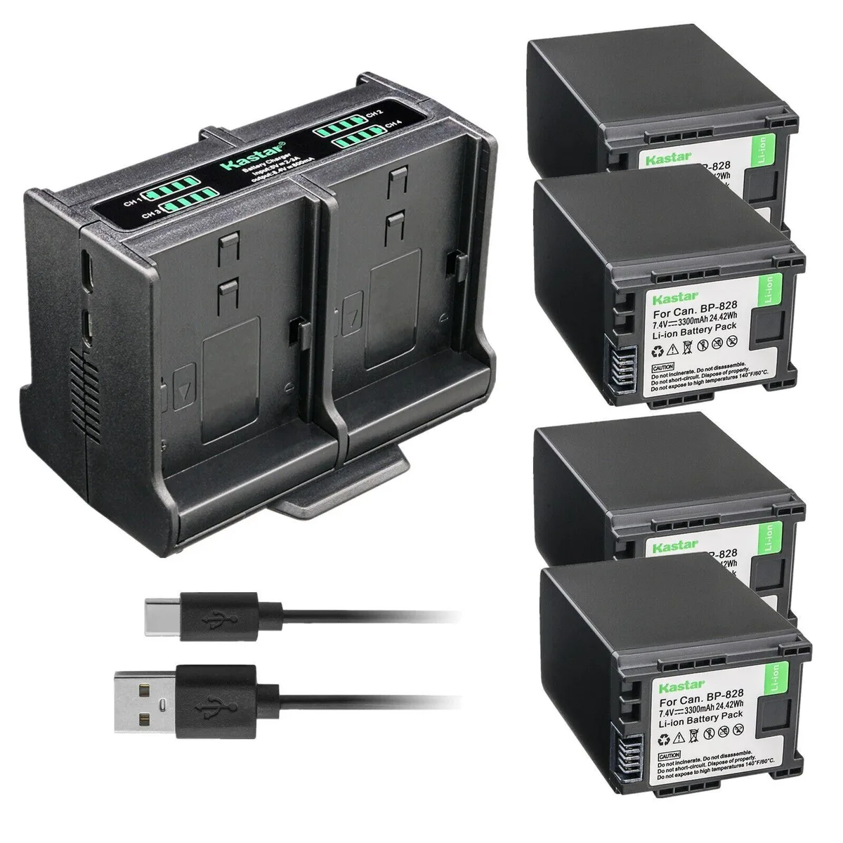 Kastar Kastar BP-828 4-pack battery &amp; quadruple charger, 3300mAh 7.4V — product photo