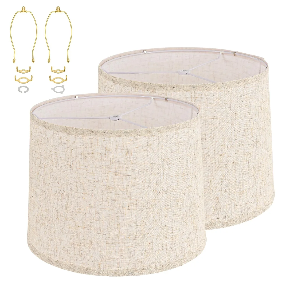  Liturho 2-Piece Beige Linen Drum Shade 11.6x12.6x9.8in — product photo