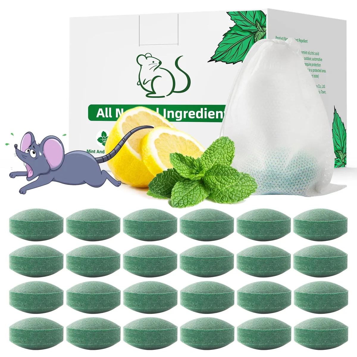 Twenty-four peppermint oil repellent pouches in mesh bags for indoor and outdoor pest control