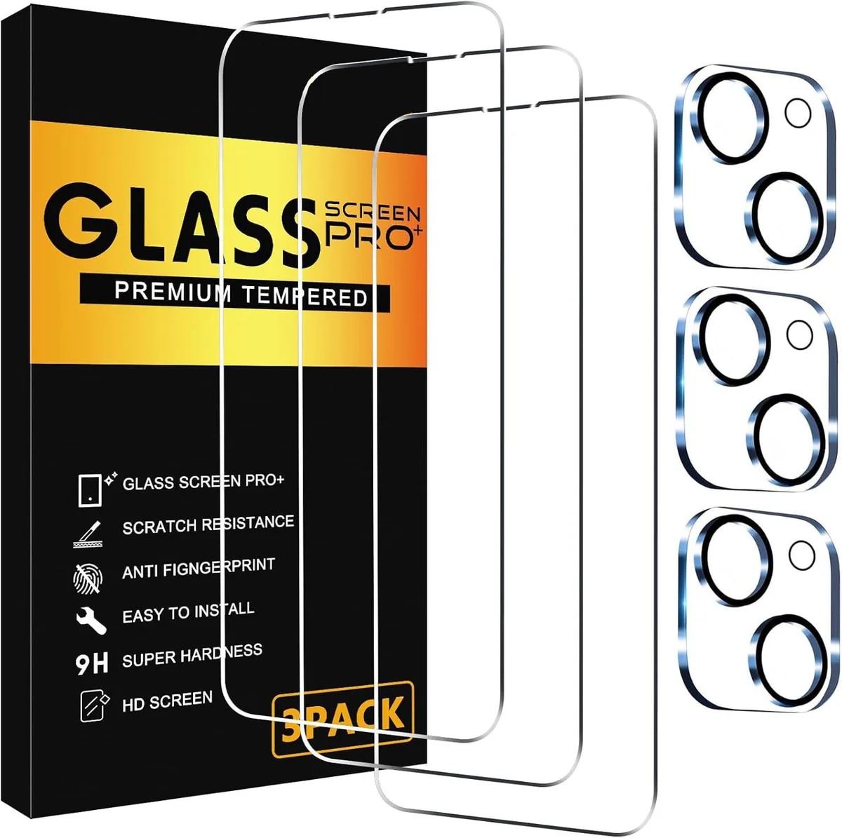 BONAEVER BONAEVER 3 Pack Screen Protector & Camera Lens for iPhone 15 Plus 6.7 Inch — product photo
