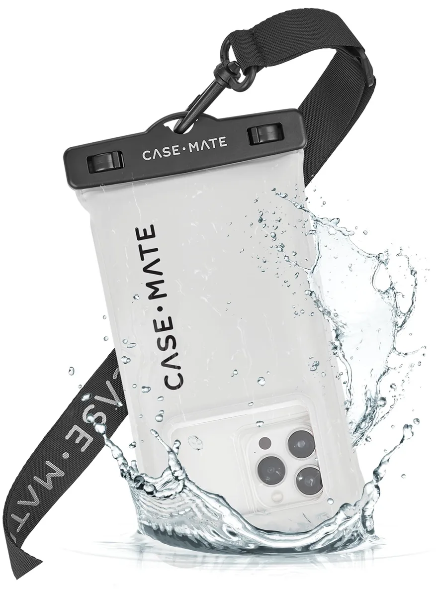 Clear rectangular TPU phone pouch in Sand Dollar with detachable strap