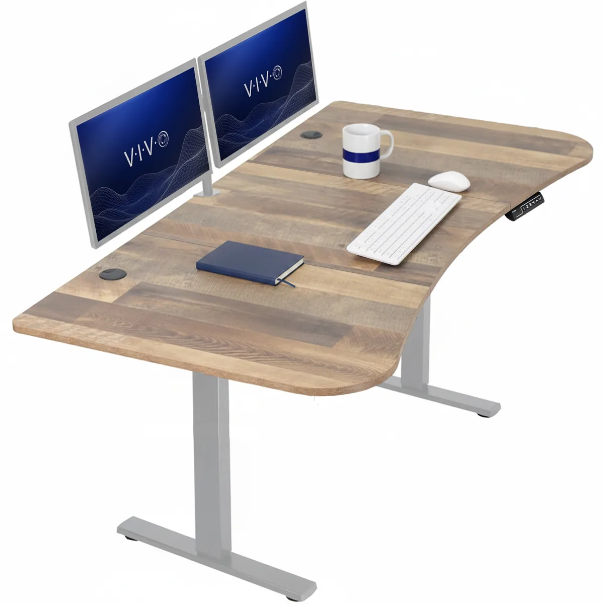 VIVO VIVO Electric Standup Desk 63 x 32 Reclaimed Wood Top Gray Frame — product photo