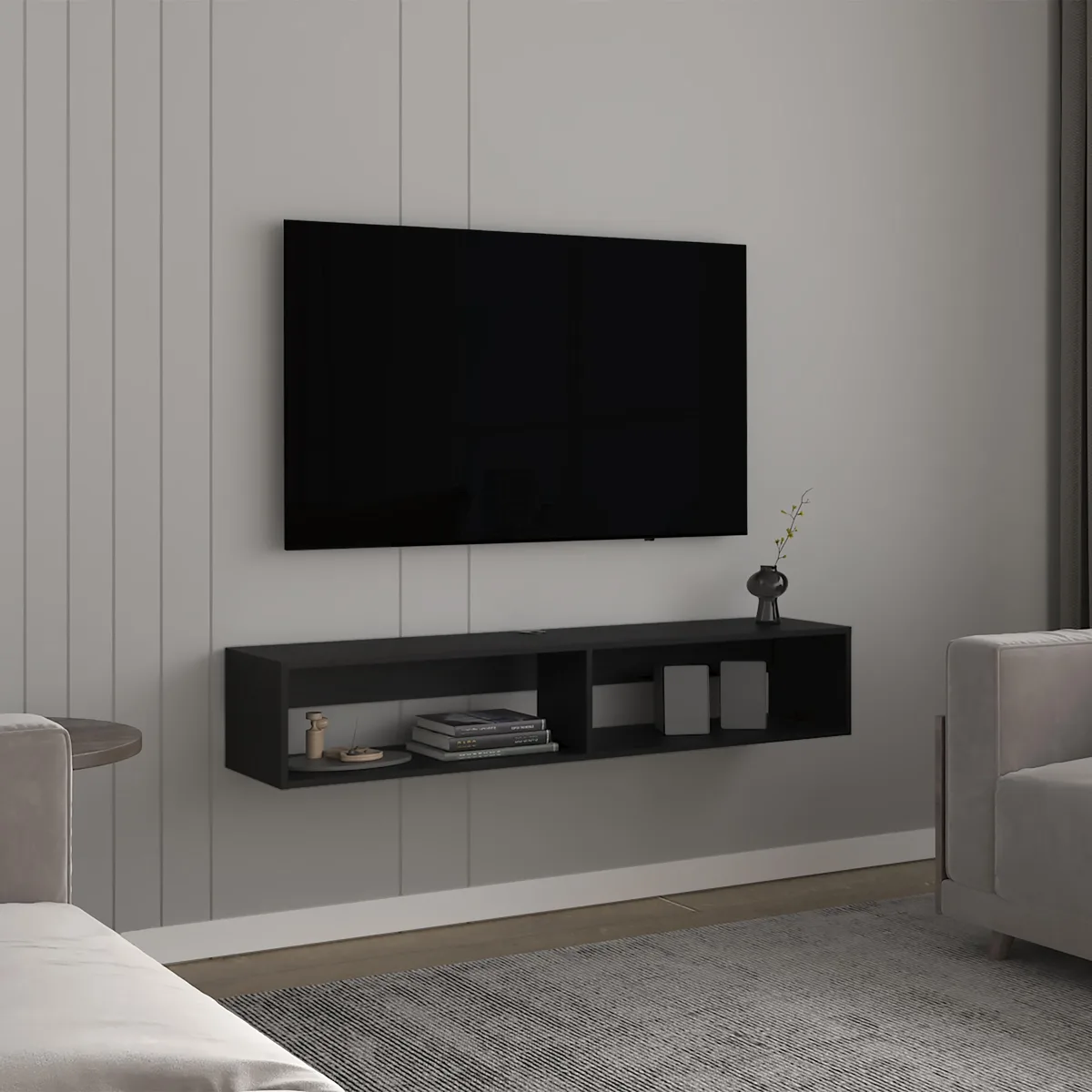 tuphen tuphen TV Stand 10.4" H 2 Shelves Black — product photo