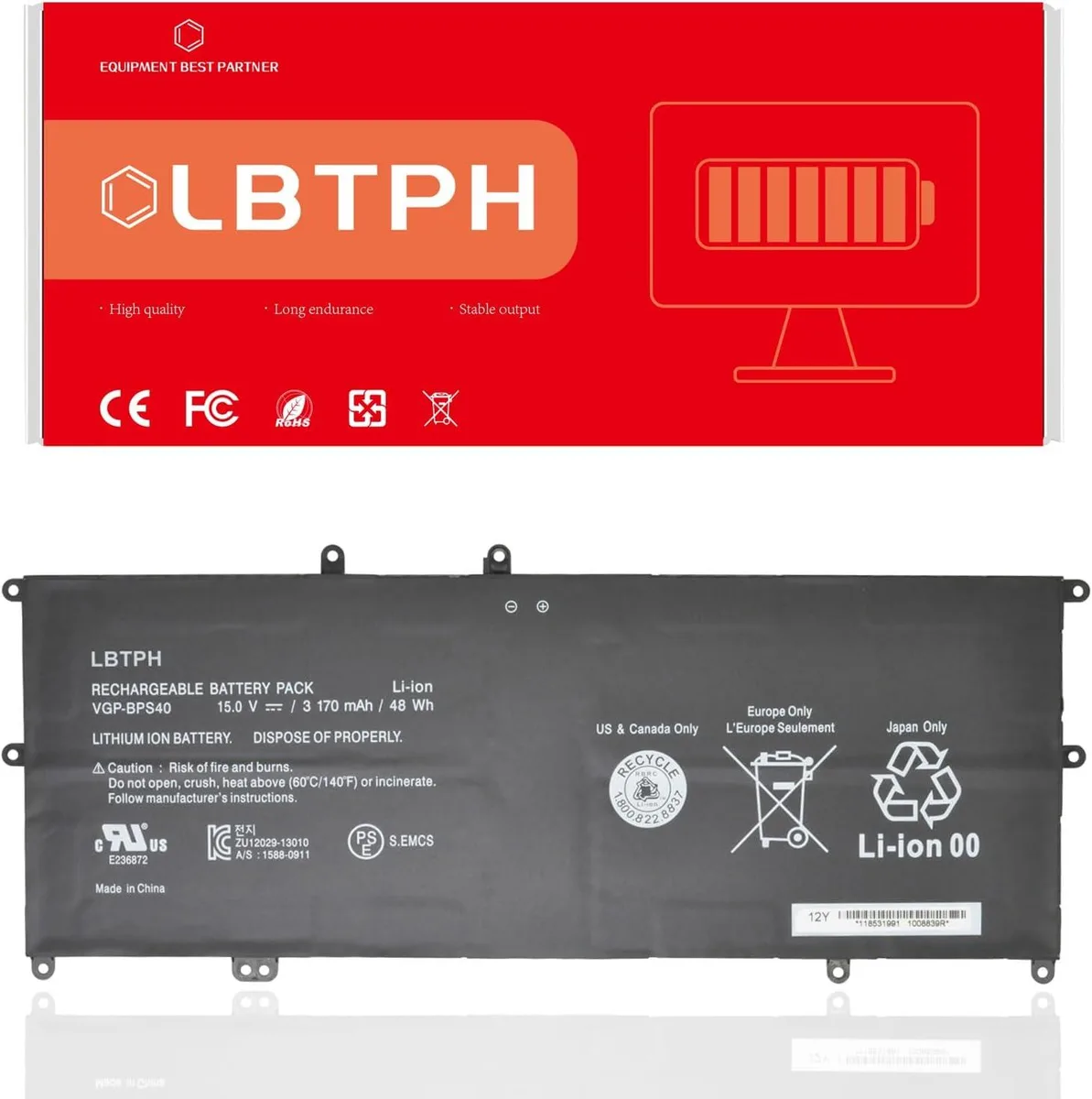 PISKEKAT PISKEKAT VGP-BPS40 laptop battery 15V 3170mAh 48Wh — product photo