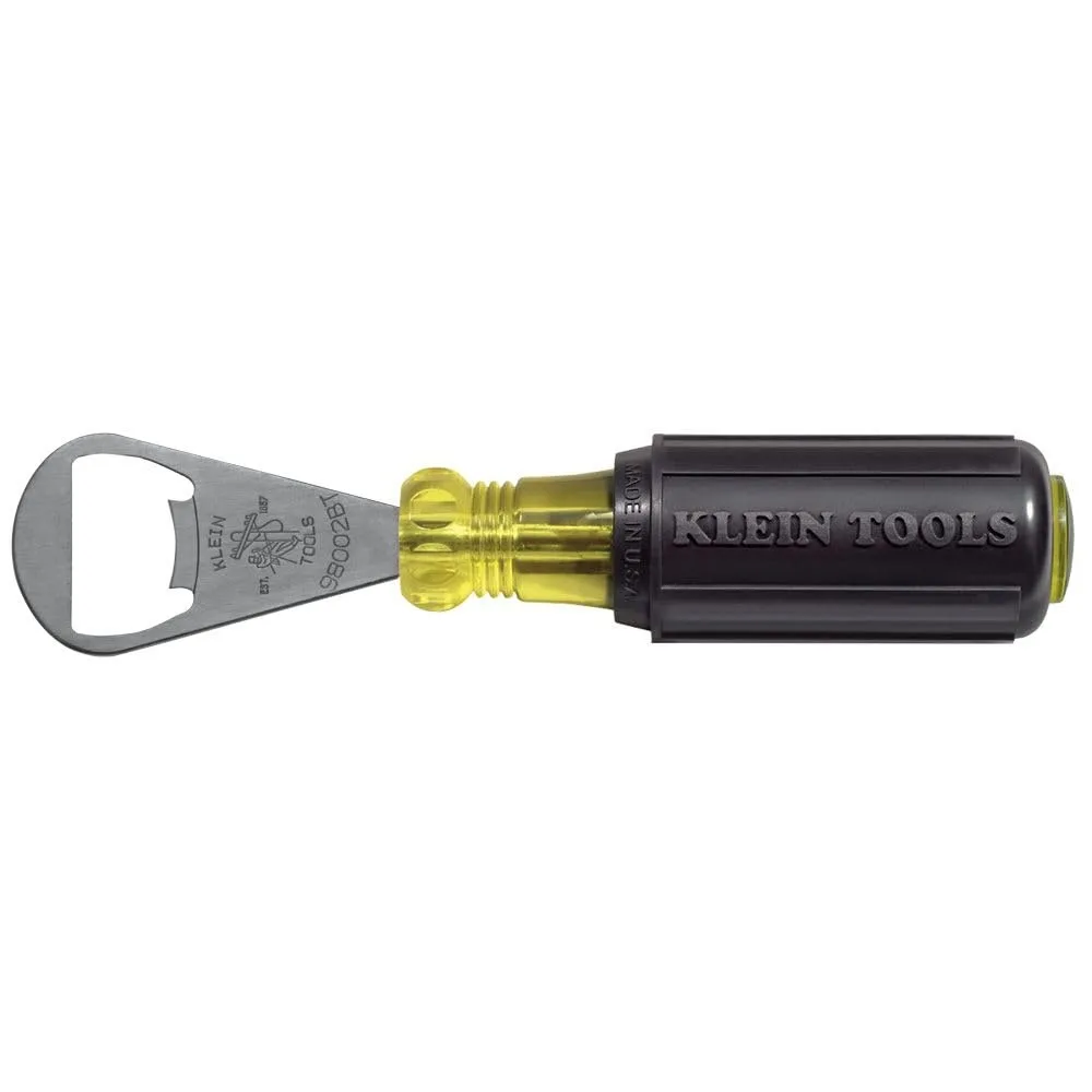 Stainless steel bottle opener with orange cushion grip handle