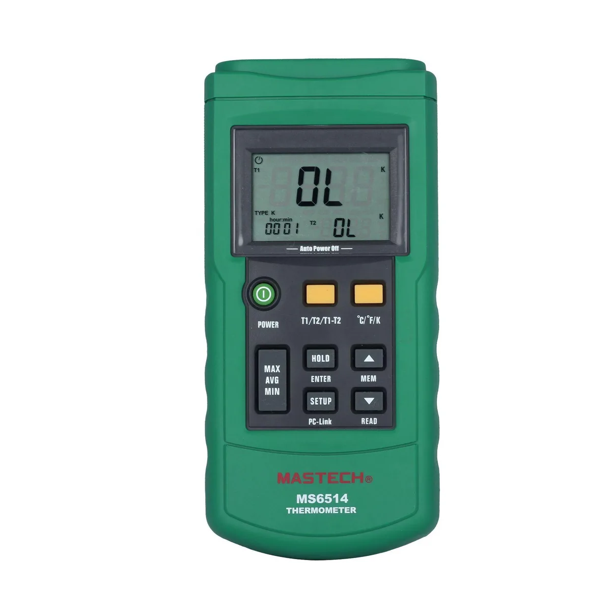 Handheld digital thermometer with dual probe inputs and USB port