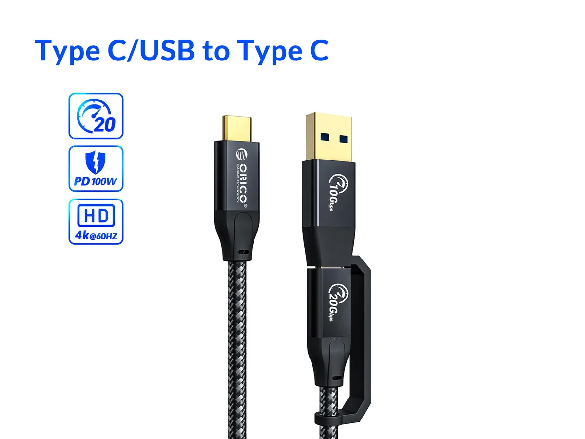 Orico Orico CM32 USB C cable 1ft 20Gbps PD100W 4K 60Hz black — product photo