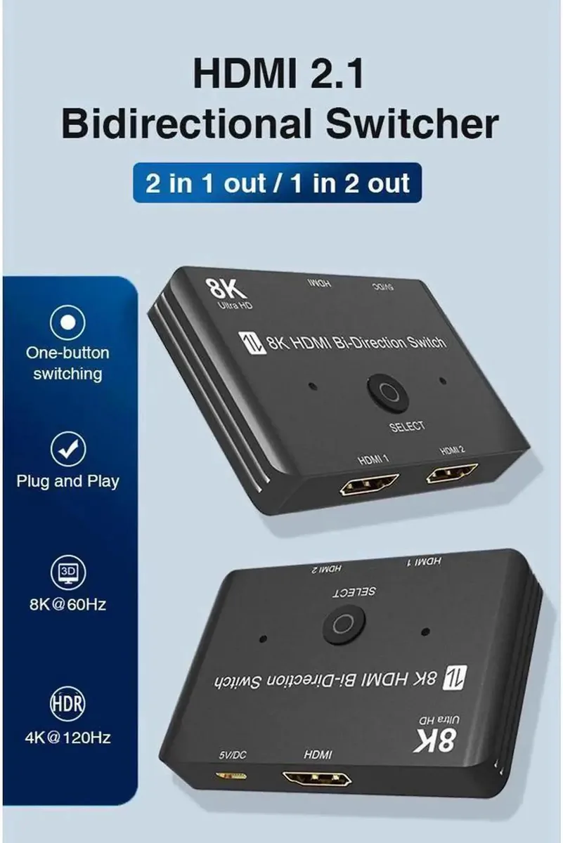 SMUGDESK SMUGDESK Bi-Directional HDMI 2.1 Switch 2 in 1 Out / 1 in 2 Out 48Gbps 8K@60Hz 4K@120Hz — product photo