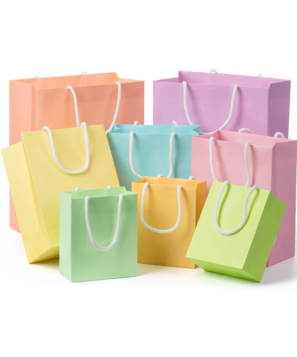 Eight pastel paper gift bags with rope handles, assorted sizes, Dreamy Spring colours