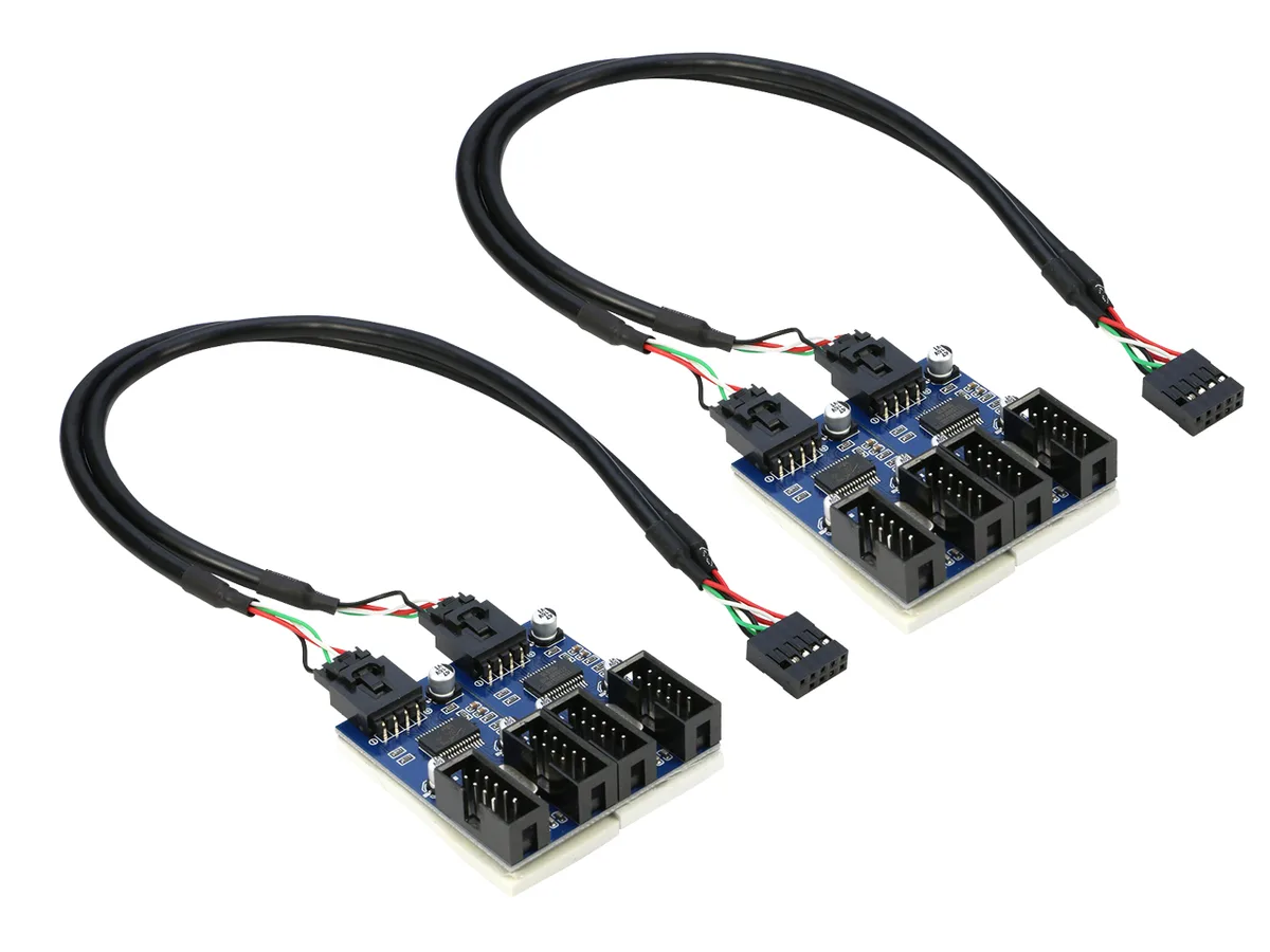 RIITOP RIITOP USB 2.0 9-pin header 1 male to 4 female splitter 2-pack — product photo