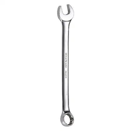 A chrome combination wrench with open and box ends size 13/16 inch