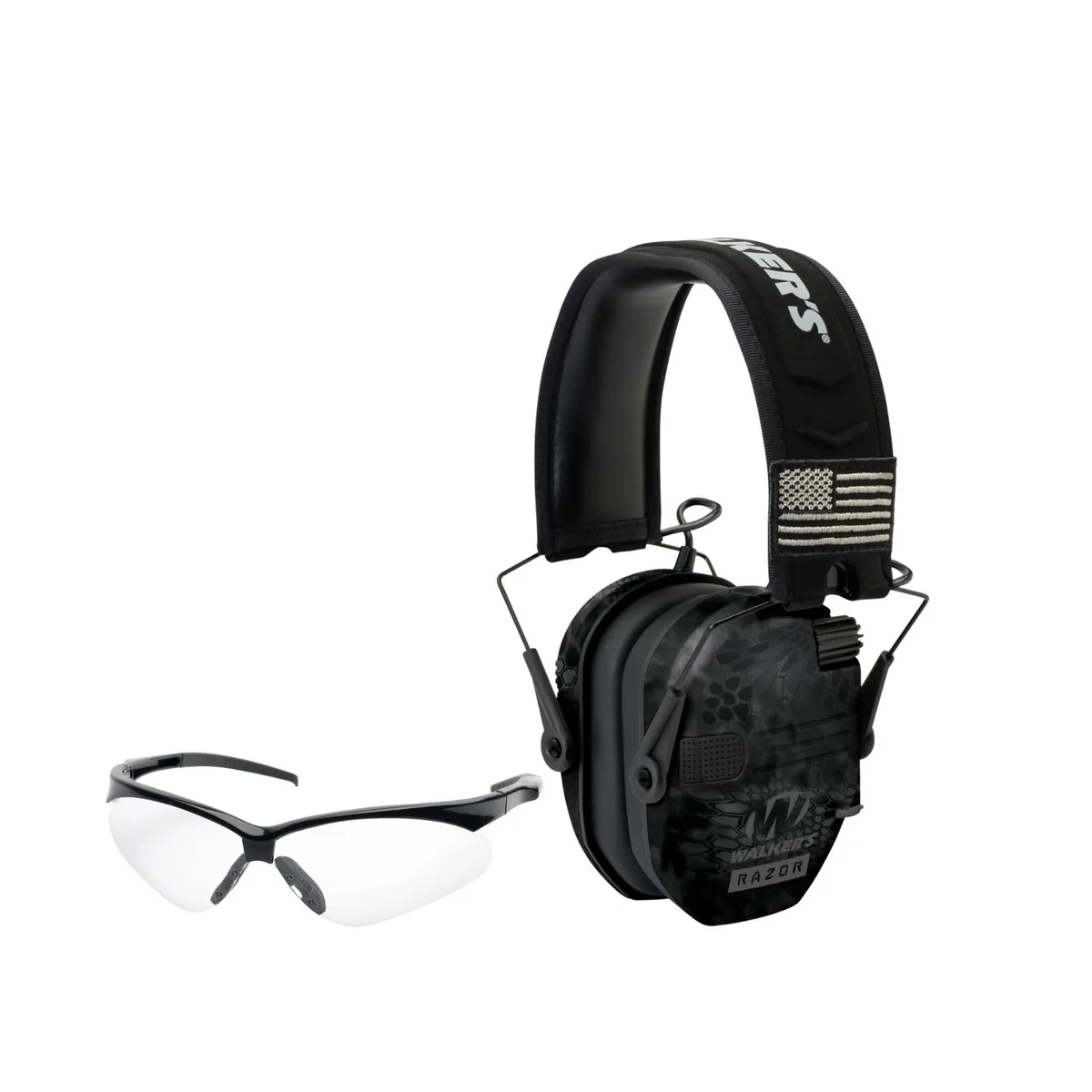 Walkers Walkers Razor Slim Electronic Earmuff Patriot Series Camo and Glasses Sports Protective Gear — product photo
