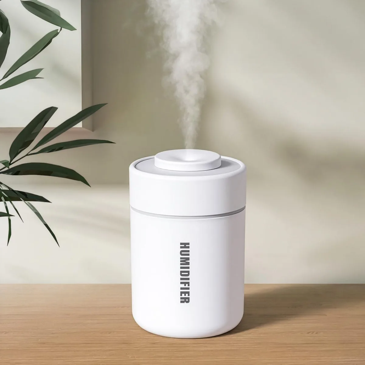 Compact white and grey 180 ml USB cool-mist humidifier, cup-holder size