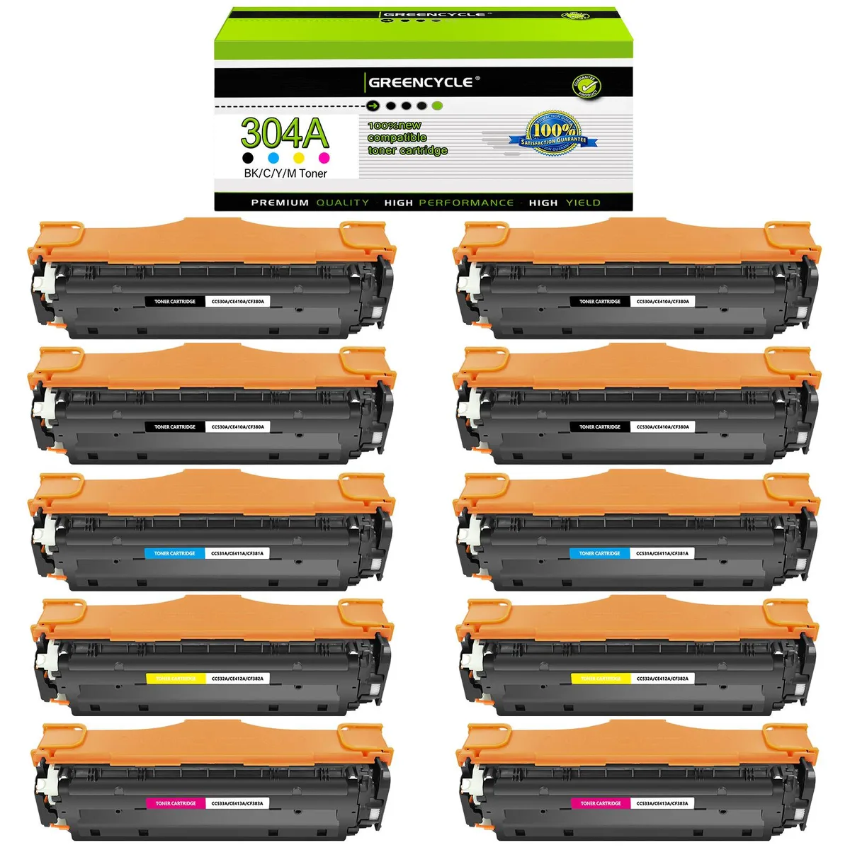 GREENCYCLE GREENCYCLE 304A 10 Pack Toner Cartridge (4 Black 2 Cyan 2 Yellow 2 Magenta) — product photo