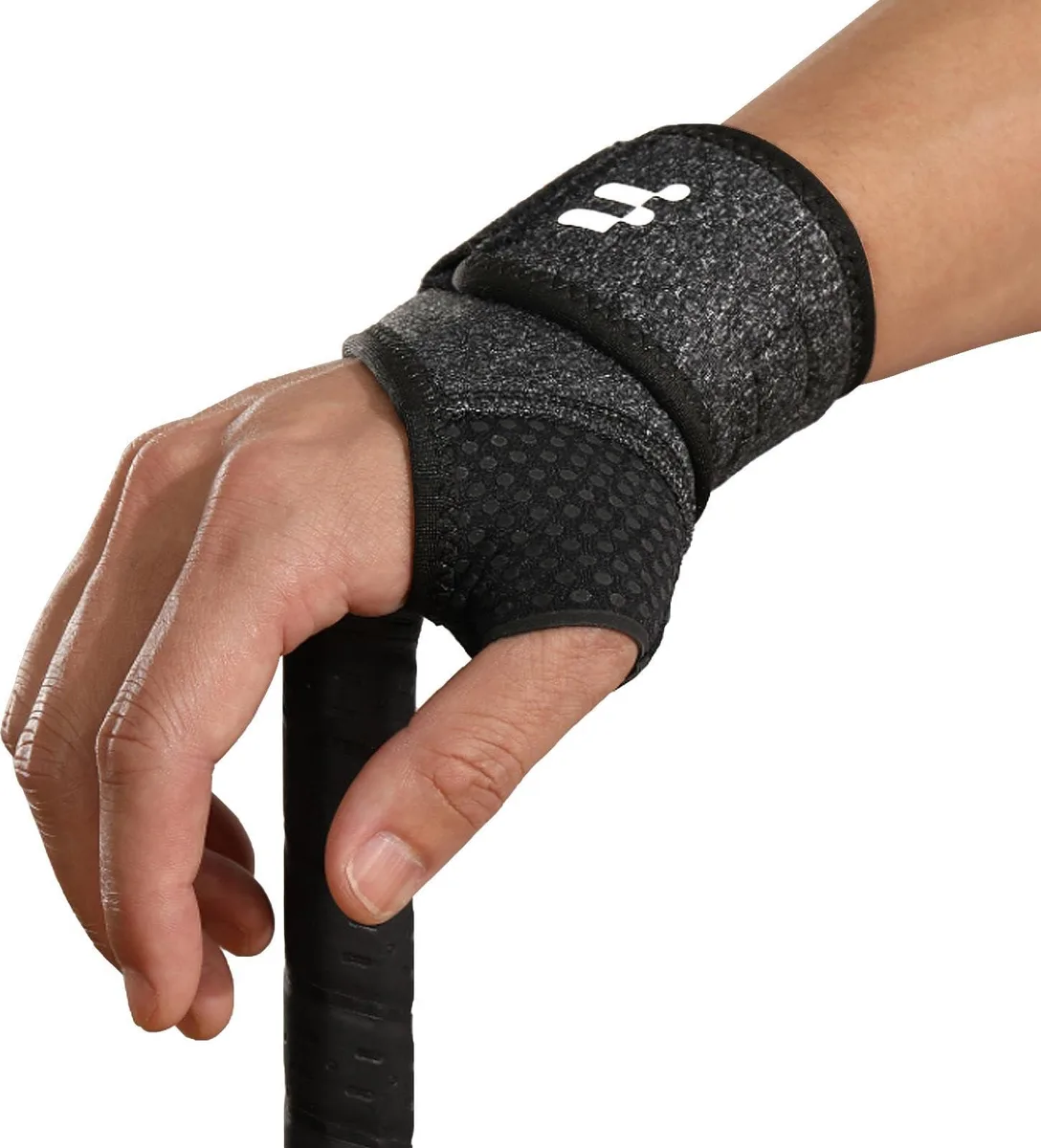 Black right-hand wrist brace with soft thumb opening and adjustable straps
