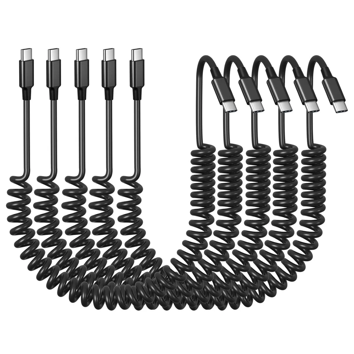 Mobee Mobee 5 Pack Coiled USB C Cable 5FT 60W 3A Retractable Car Charger Cord — product photo