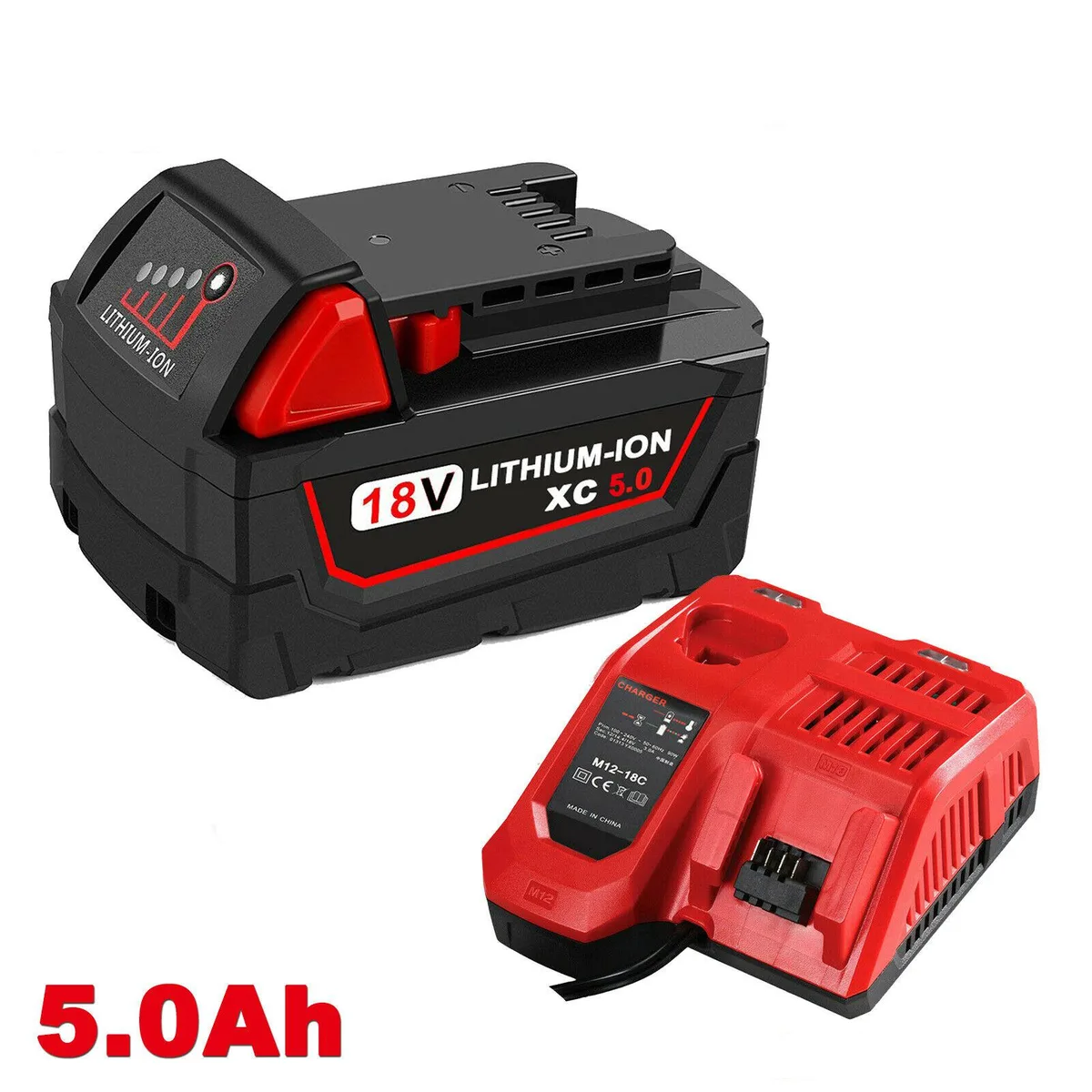 THISS THISS 5.0Ah 18V Li-ion Battery & M12-18C Charger for Milwaukee M18 — product photo