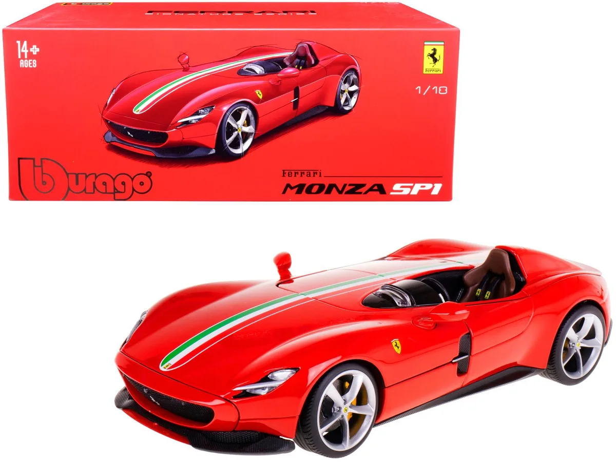 BBURAGO BBURAGO Ferrari Monza SP1 Red Italian Flag Stripes Signature Series 1/18 Diecast Hobby Collectible — product photo