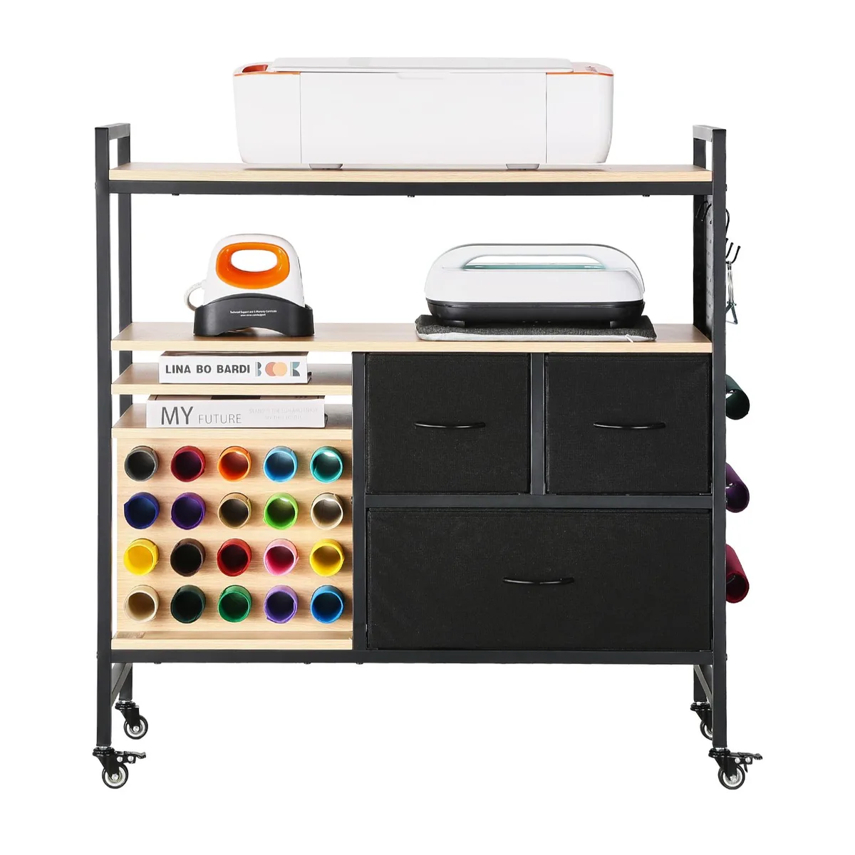 VEVOR VEVOR Rolling Craft Cart 20 Vinyl Roll Holders 3 Drawers Black — product photo