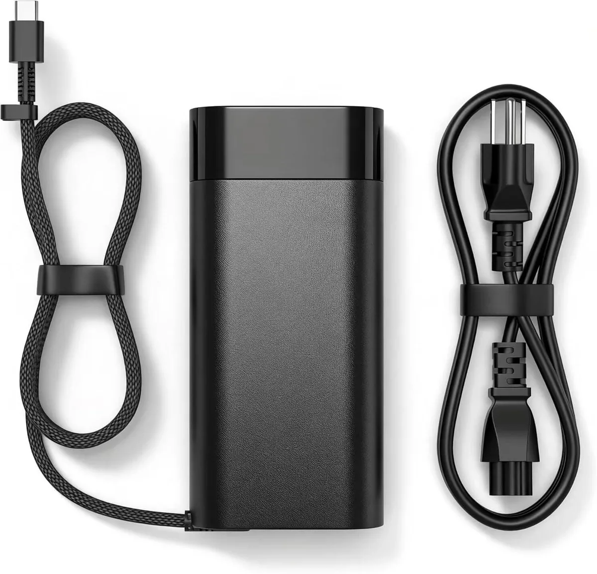 Compact 100W USB-C power adapter with US plug and braided cable