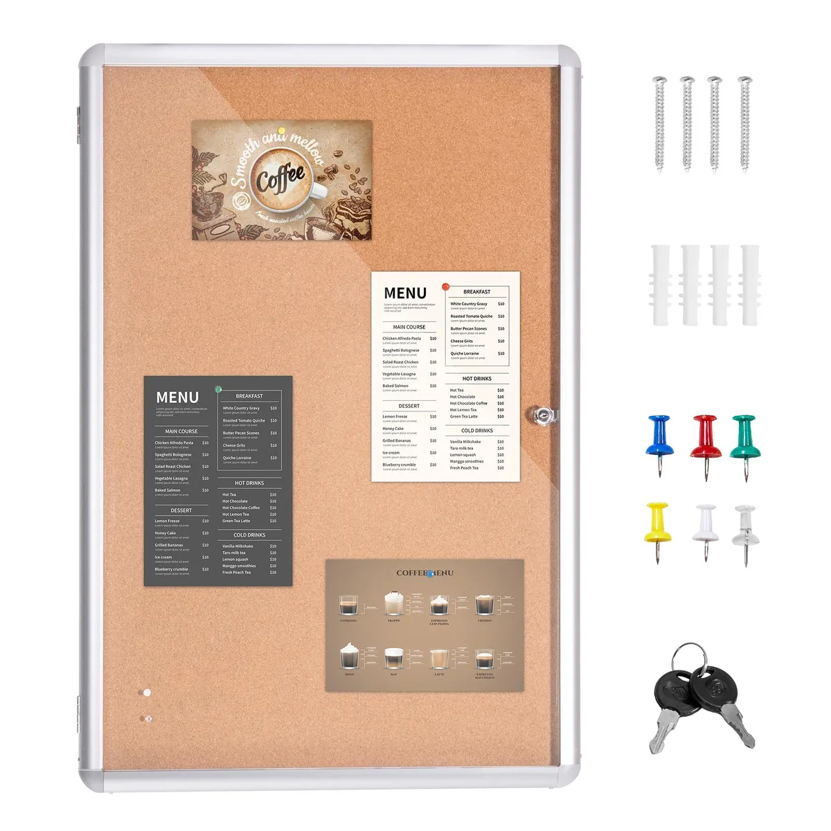 VEVOR VEVOR Enclosed Cork Board 36 x 24 in Aluminum Frame Lockable Acrylic Door — product photo