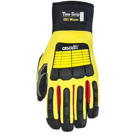 Black winter impact gloves with reinforced palm and knuckle guards