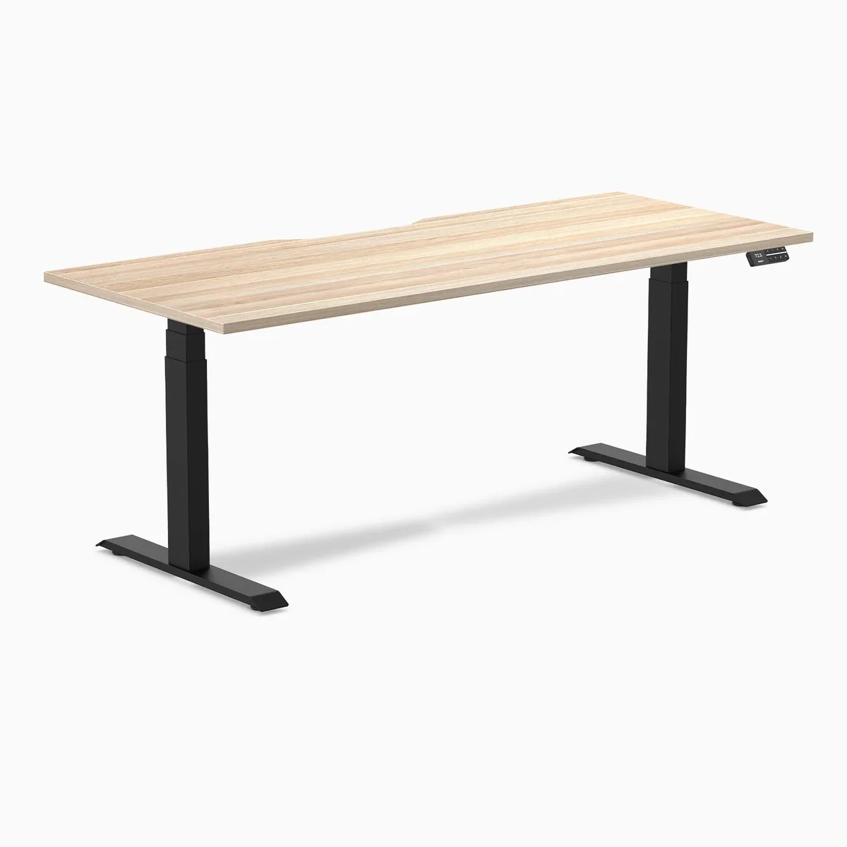 Desky Desky Dual Scalloped Sit-Stand Desk Classic Oak Matte Black 70.9 x 29.5 in — product photo