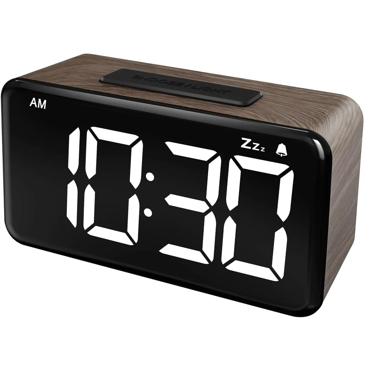  Emerson 5252 alarm, 5.9 in LED, wood grain, 5 brightness, 2 volume, snooze — product photo