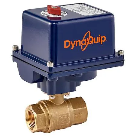 Brass electronic ball valve with black actuator housing, 3/4 inch FNPT connections