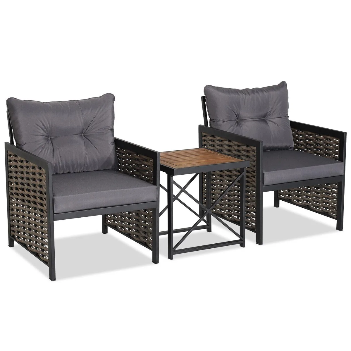 SlickBlue SlickBlue 3 Piece Patio Rattan Furniture Set Acacia Wood Tabletop Grey — product photo