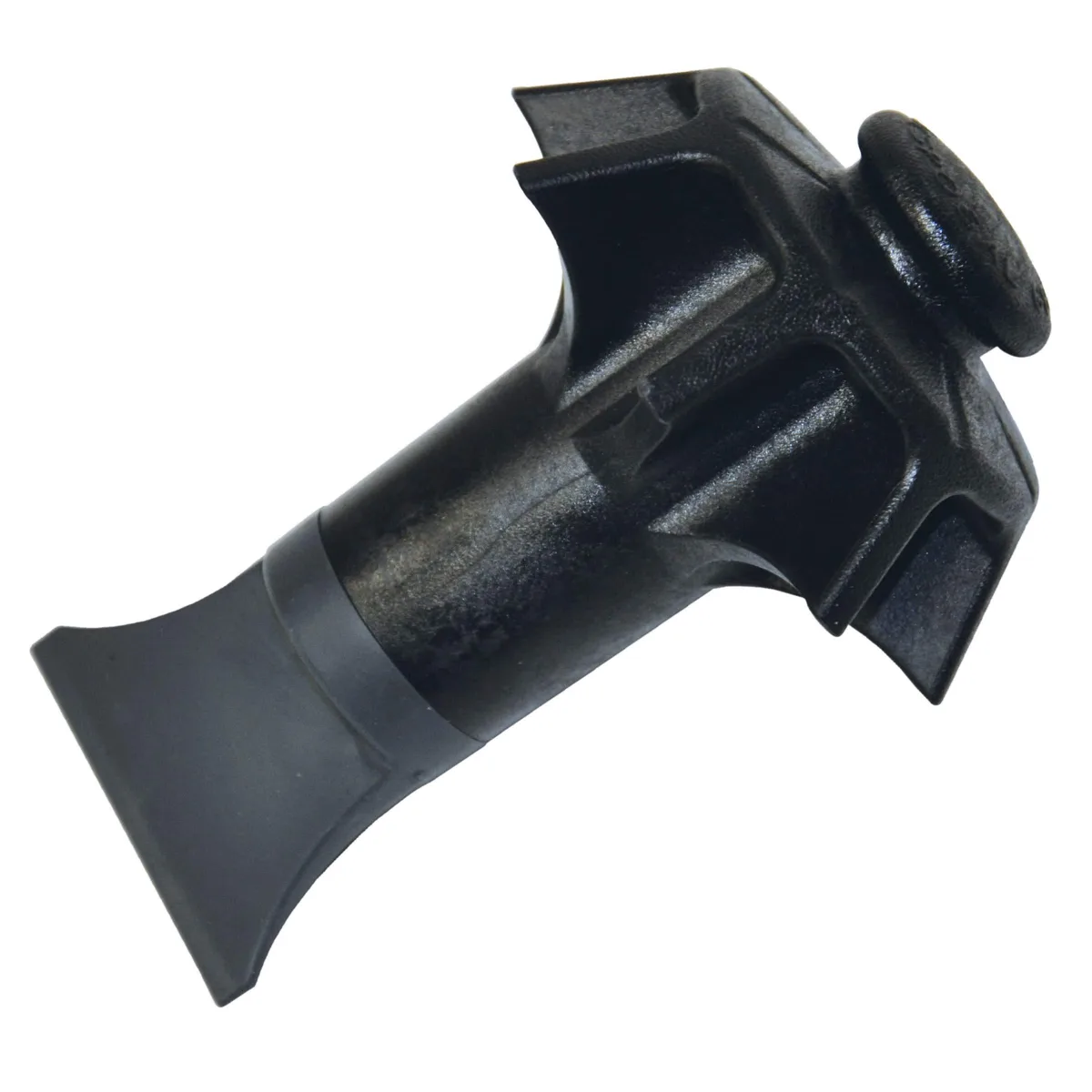 Black rubber sink strainer with flexible splash guard and integrated scraper, 3.26 in diameter