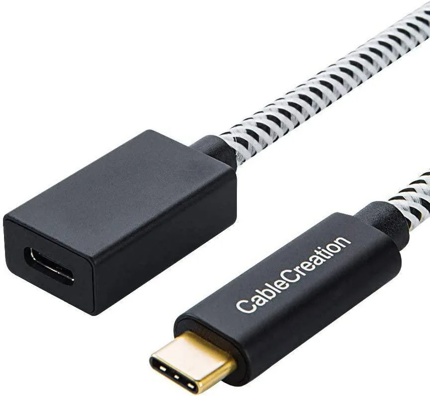 White USB-C extension cable with gold-plated connectors, 3.3ft length