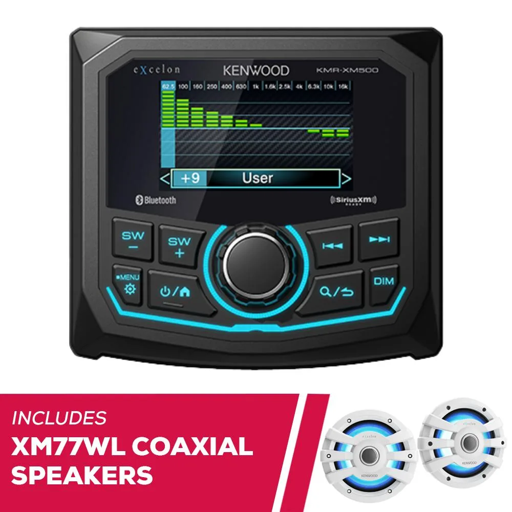 KENWOOD KENWOOD eXcelon KMR-XM500 receiver with 2-way coaxial speakers — product photo