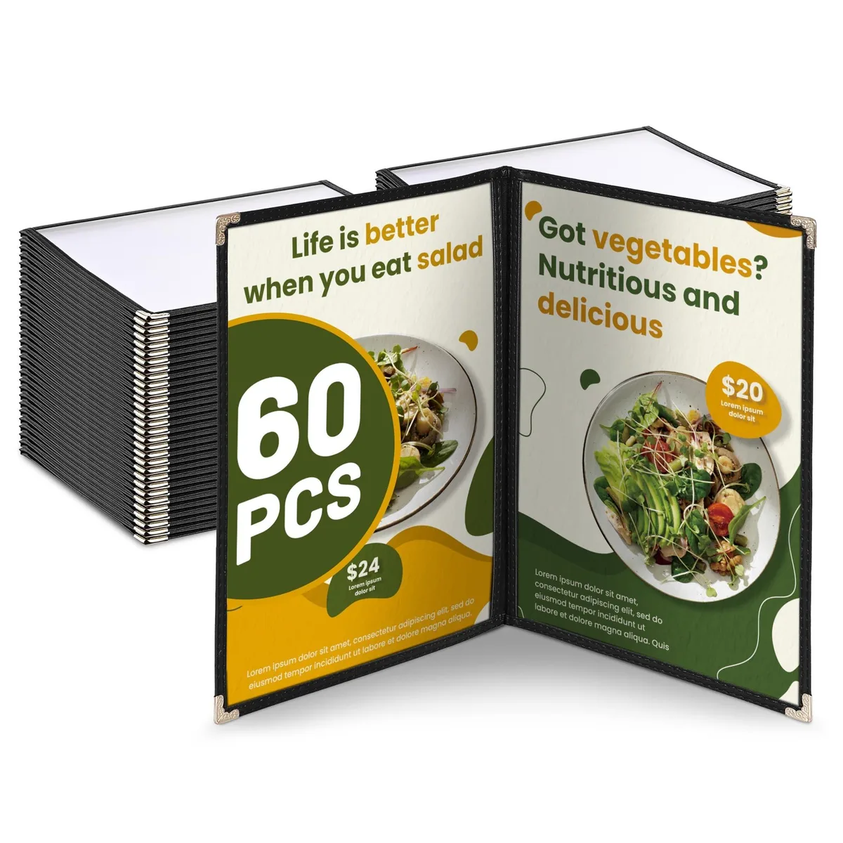 Yescom USA, Inc. Yescom USA, Inc. WeChef 60 Pack Menu Covers 11 x 8.5 inch Book Style 2 Pages 4 Views — product photo