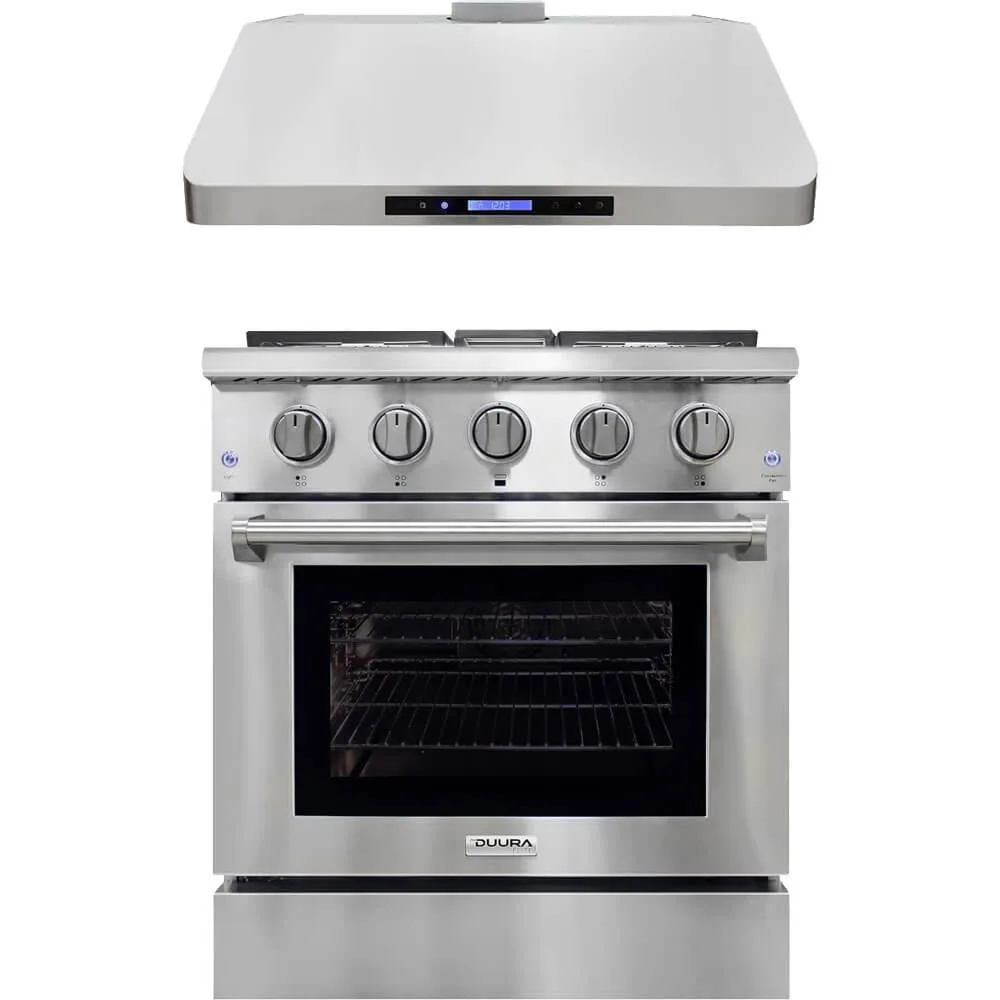 Avanti Products Avanti Products Duura Elite 2 Pc. Stainless Freestanding Gas Range and Range Hood Kitchen Package — product photo
