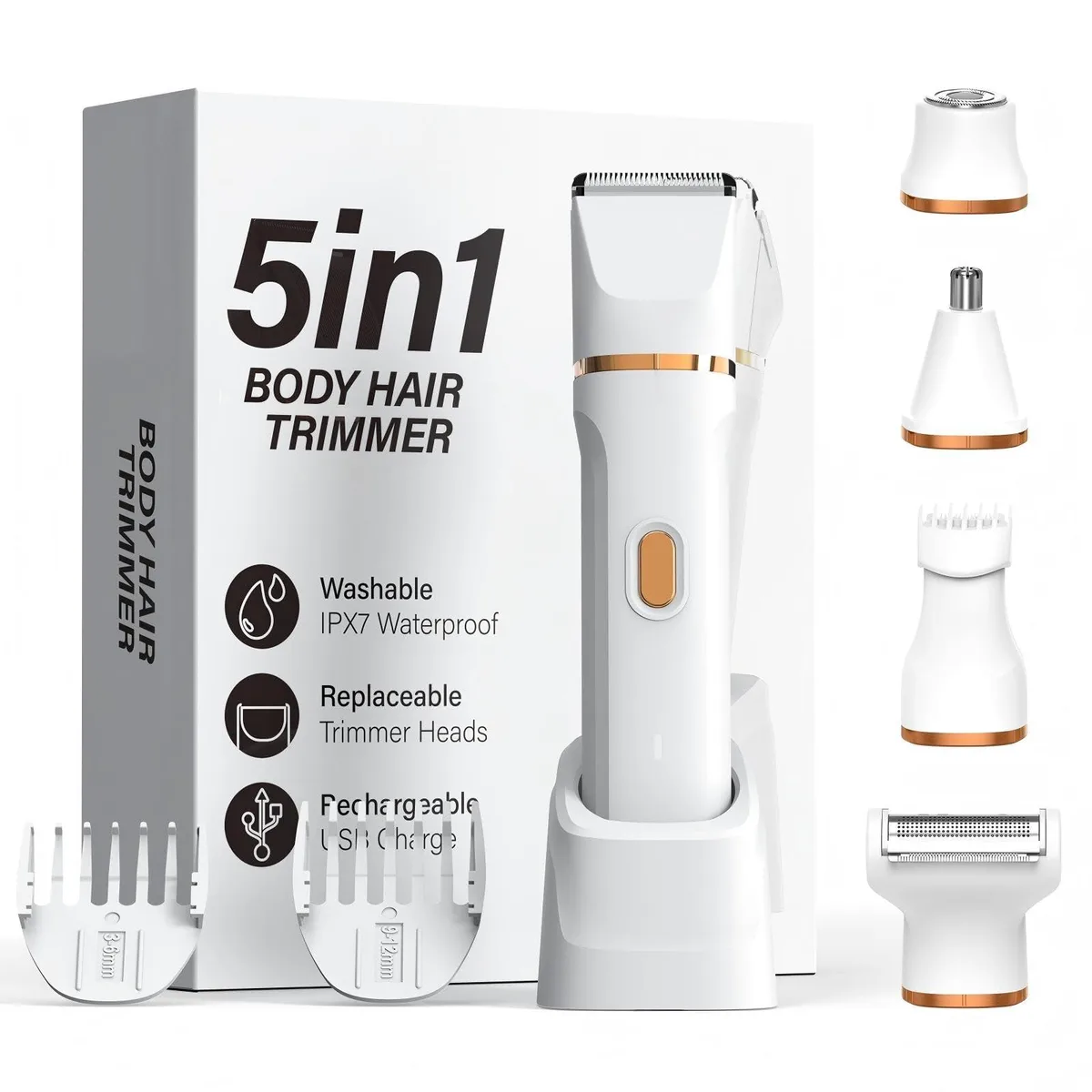 White cordless bikini trimmer with detachable head