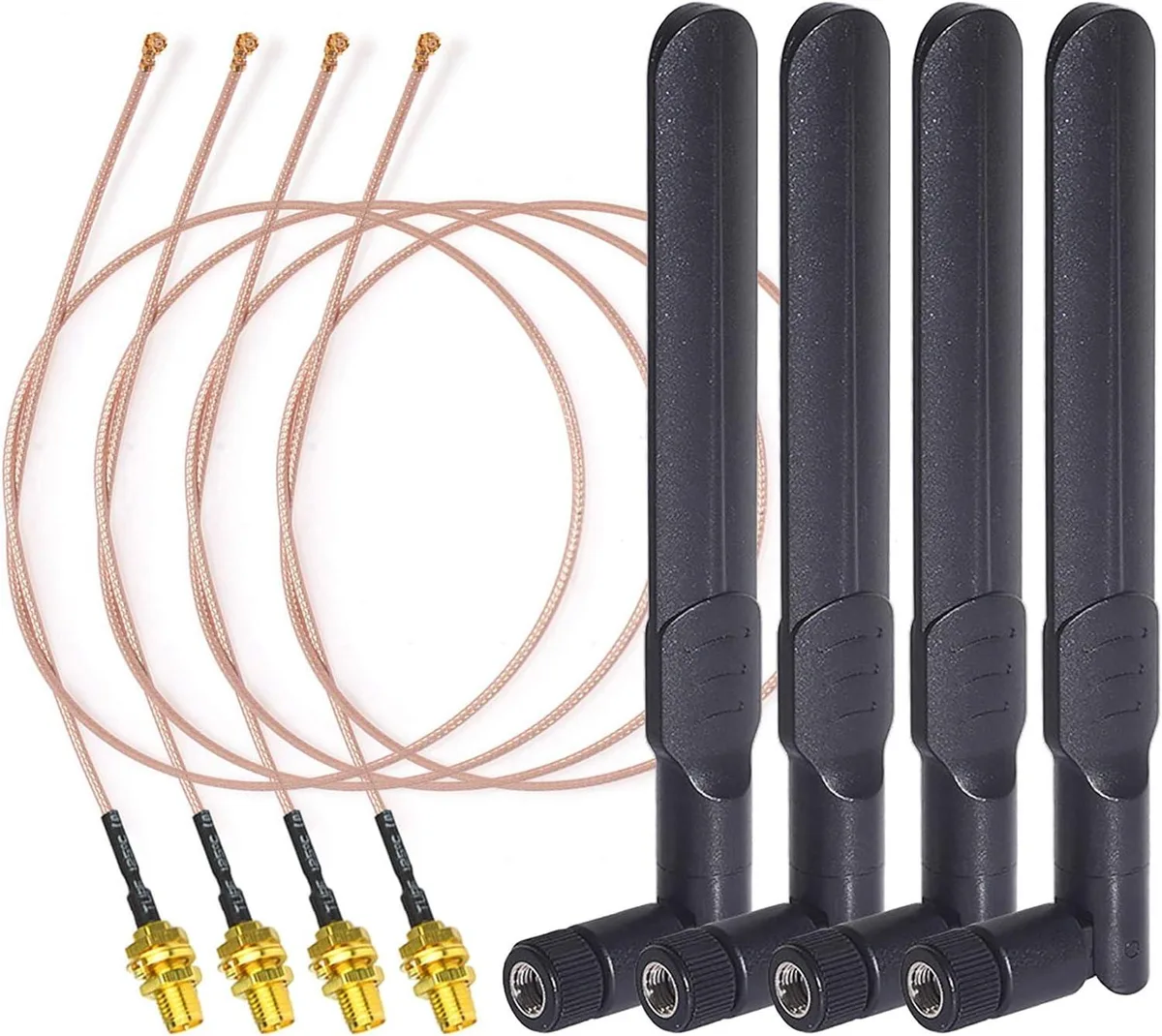 PISKEKAT PISKEKAT WiFi Antenna Kit 4× 8dBi RP-SMA 30cm U.FL Cable — product photo