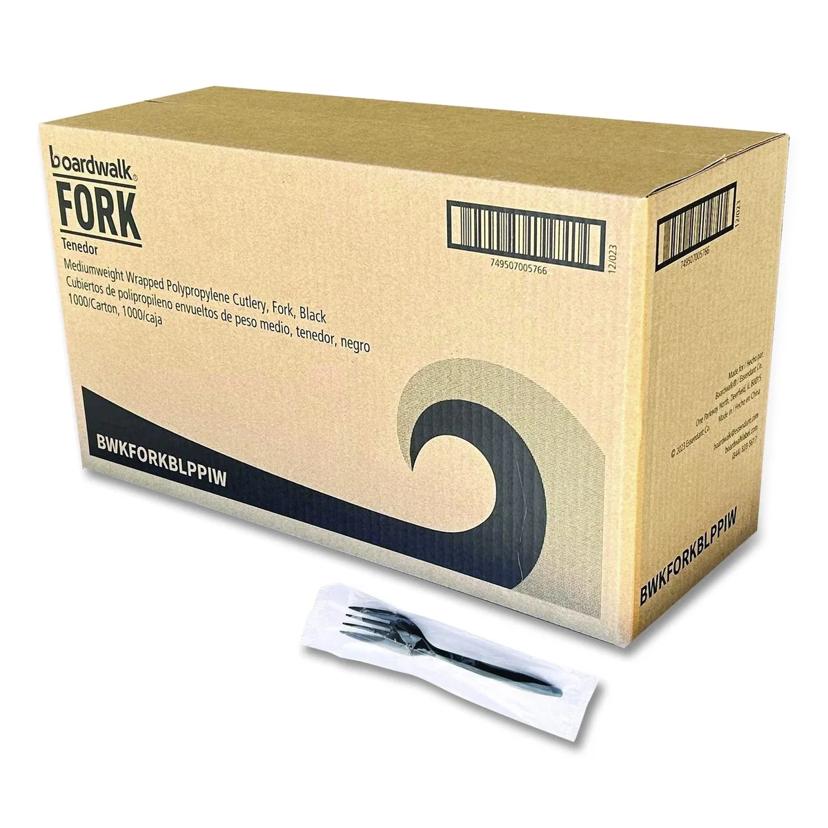 Black mediumweight polypropylene forks individually wrapped in bulk carton