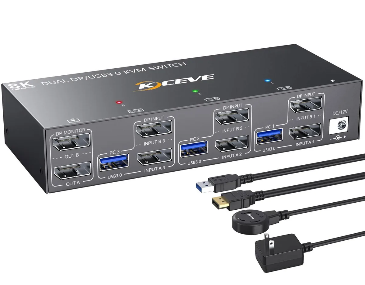 Vszerda Vszerda KC-302DP KVM Switch 3 PC 2 Monitor 4K@144Hz — product photo